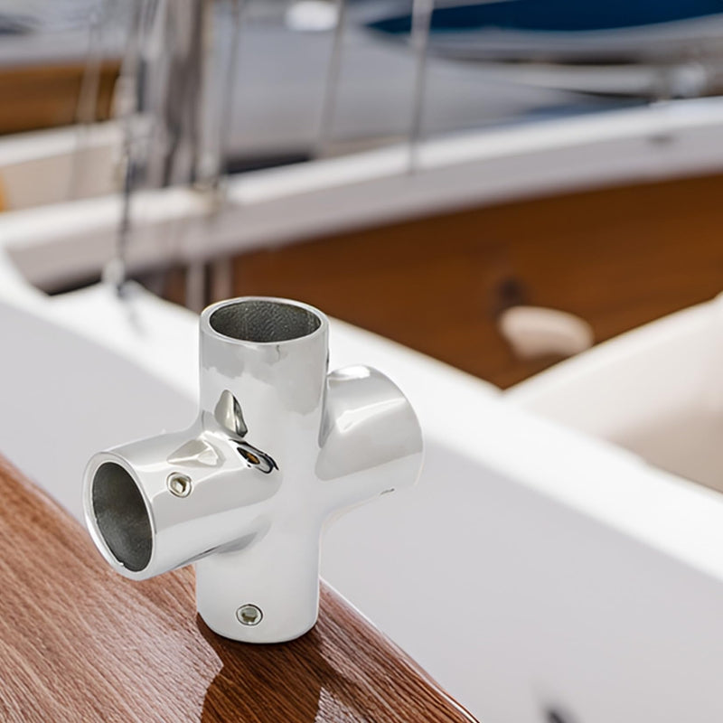 Marine Grade Heavy Duty Stainless Steel 316 Cast Boat Hand Rail Fitting 4 Way Cross Tube Pipe Connector Tee Joint 7/8IN OR 1IN