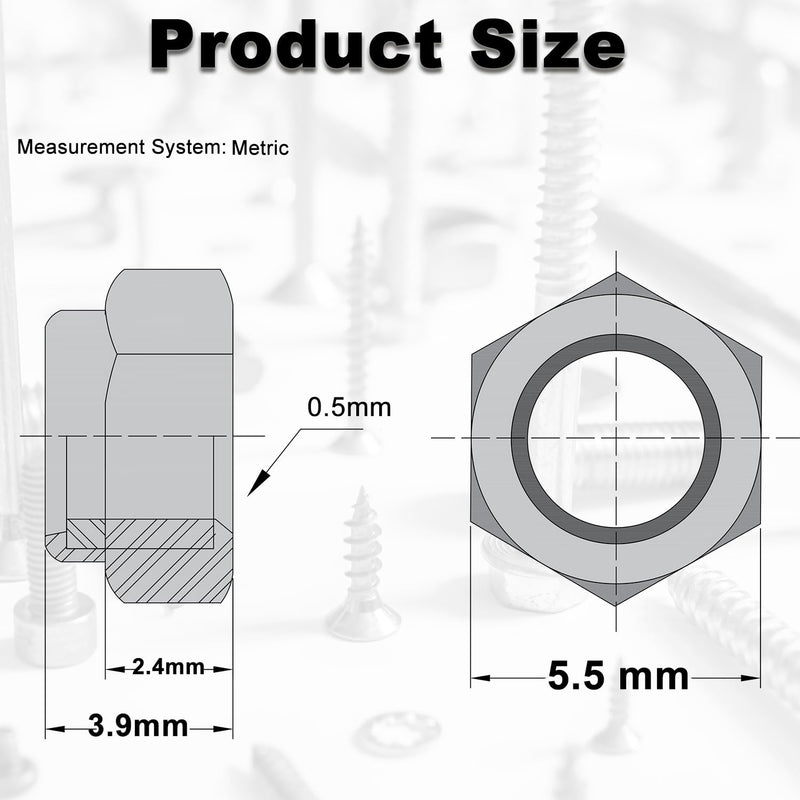 M3 Locknuts 120PCS Metric Nylon Inserted Hex Lock Nuts Self-Lock Nylon Insert M3x0.5mm Carbon Steel Self Locking 5.5mm Hex Nut Driver Tiny Nut for RC Bike Pedals 3D Printer M3