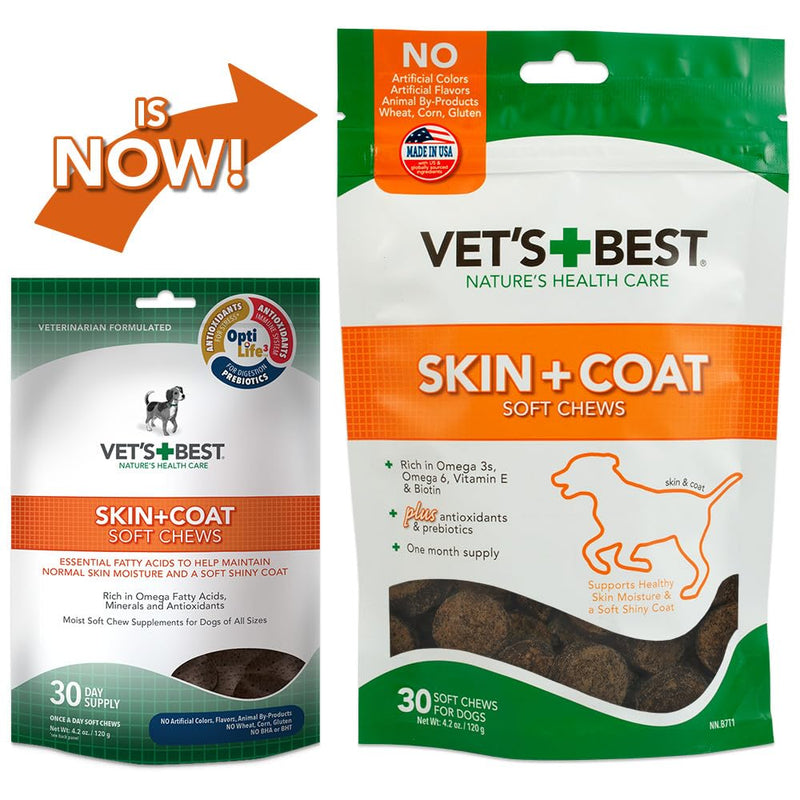 Vet's Best Skin & Coat Soft Chew Dog Supplements | Formulated with Vitamin E and Biotin to Maintain Dogs Healthy Skin and Coat | 30 Day Supply - PawsPlanet Australia