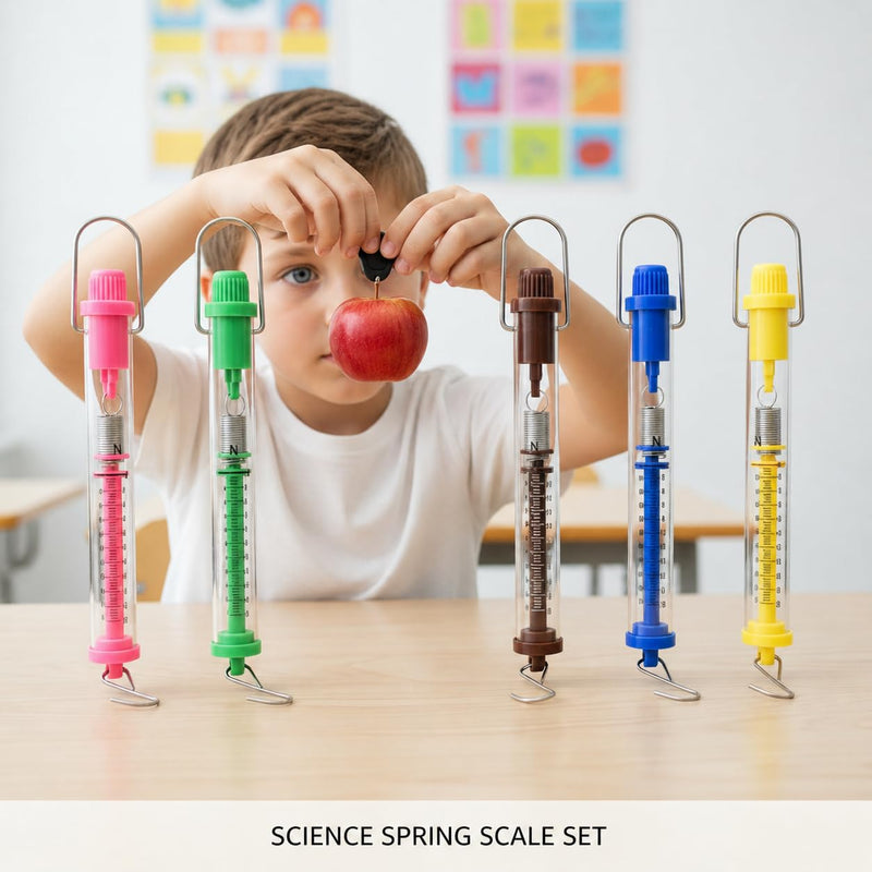 Plastic Tubular Spring Scale, Sciencent Set of 5 Spring Balance Hanging Spring Scale Set, Grams & Newton Calibration,Capacity Zeroing Capability,1N, 5N, 10N, 20N,30N Multicolored