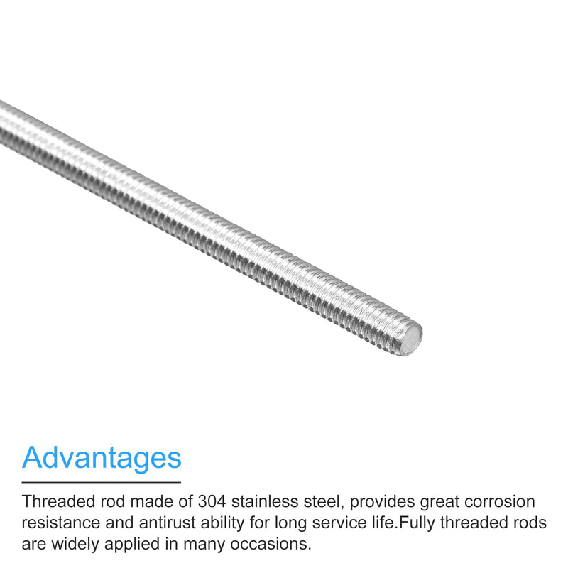 MECCANIXITY Fully Threaded Rod M4 x 350mm 0.7mm Thread Pitch 304 Stainless Steel Right Hand Threaded Rods Bar Studs 2 Pack