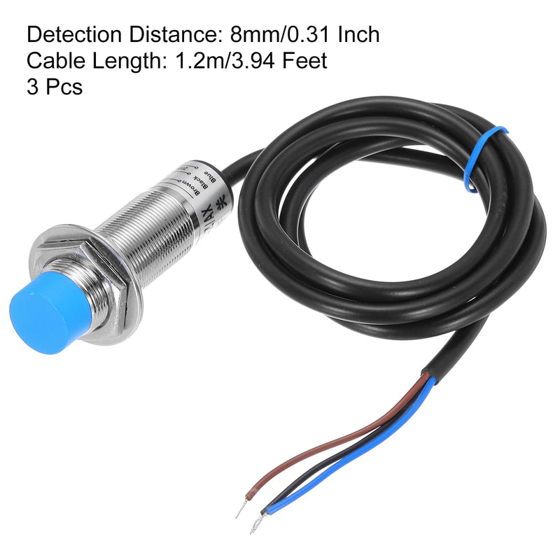 MECCANIXITY M18 Approach Sensor Inductive Proximity Sensor Switch NC Normally Close NPN 8mm Detection Distance, DC 6-36V LJ18A3-8-Z/AX, 3.9ft, 3Pcs
