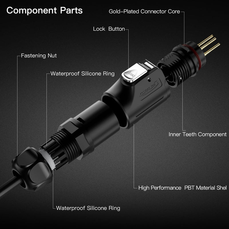 CNLINKO LP-20 3 PIN Waterproof Connector, IP68 Circular Connector, Quick Plugging Aviation Connector, PBT Plastic Shell Solder Connector, Marine Industry Connector Male Plug Inline Plug-in (3 PIN) 3-Pin
