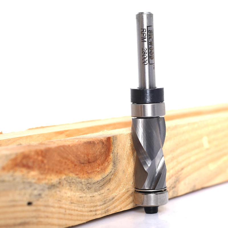 Compression Top and Bottom Bearing Flush Trim Router Bit 1/4 Shank - 1/2" Cutting Dia, Carbide Spiral Up-Down Pattern Template Flush Cut Router Bit, for Wood Trimming 1/2" Dia, 1" Height., 1/4 Shank. Top&Bottom Bearing