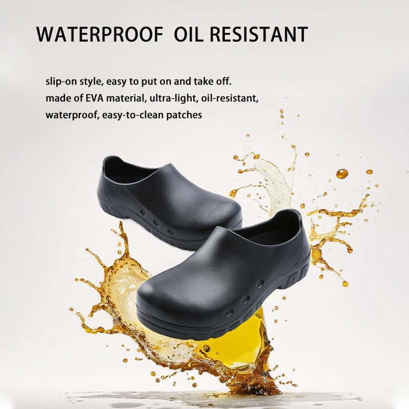 Anti Slip Kitchen Shoes with Steel Toe Safety Shoes for Men and Women,Suitable for Kitchens,Restaurants,Hotels,Hospitals,Gardens, etc Black S106 10.5 Women/8.5 Men