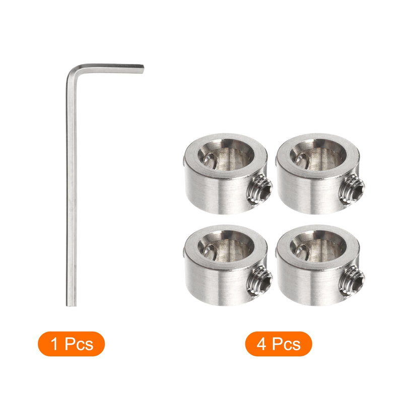 HARFINGTON 4pcs 9mm Drill Stop Collar Set Depth Stop, Adjustable Stainless Steel Drilling Limit Ring, Anodizing Surface Dowel Shaft Chuck Positioner with Hex Wrench, Silver