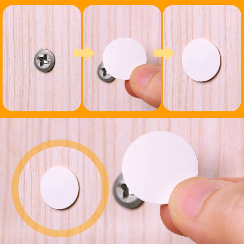 Eersida 100 Pcs Screw Caps Screw Covers Self Tapping Plastic Screw Cap Covers and 580 Pieces Self Adhesive Screw Hole Stickers Furniture Screw Cover Stickers for Wood Screws Furniture (White) White
