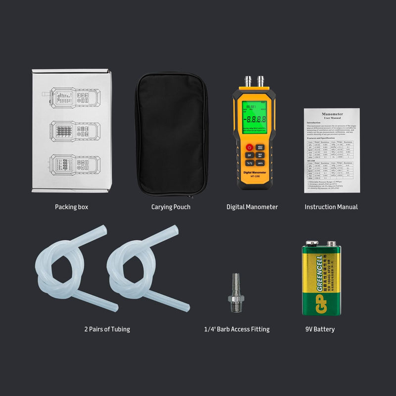 5/16 Inches Diameter Pressure Port Digital Manometer, YZT Meter Dual Port Air Pressure Meter Pressure Gauge HVAC Gas Tester, Differential Pressure Manometer 5/16 Inches Diameter Port