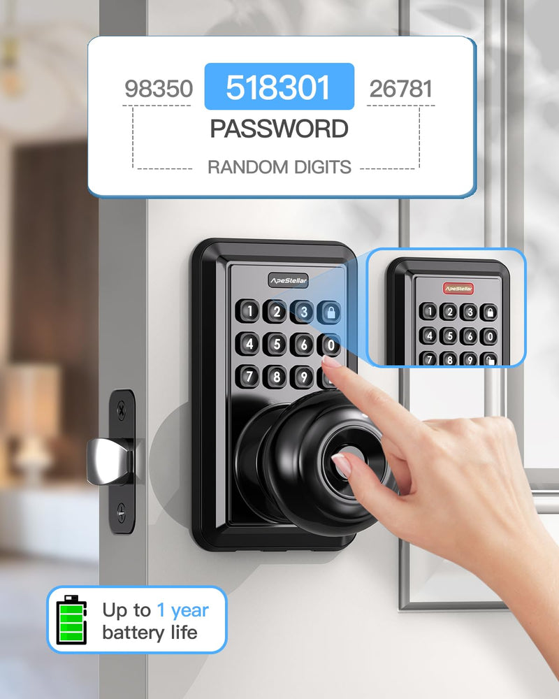 Keyless Entry Door Lock-Keypad Door Lock with Handle-Door Knob with Keypad-Electronic Digital Smart Locks-Auto Lock-Easy Installation-Matte Black Matte Black