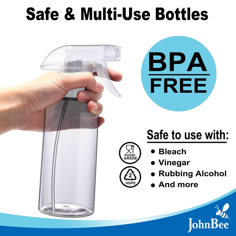 JohnBee Spray Bottles - 16.9oz/2Pack - Premium Adjustable Spray Bottles for Cleaning - No Leak And Clog Mister Spray Bottle - Spray Bottle For Hair, Plants, Pet, Vinegar, And Rubbing Alcohol Reagent Clear