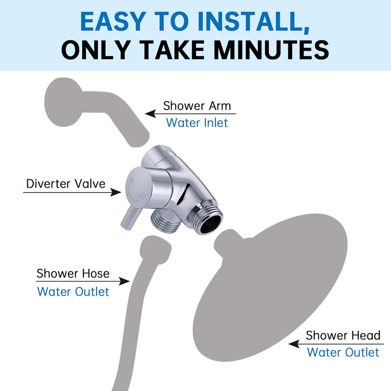G-Promise Solid Metal Shower Arm Diverter for Hand Held Showerhead and Fixed Spray Head, G 1/2 3-Way Bathroom Universal Diverter System Replacement Part (Chrome) Chrome