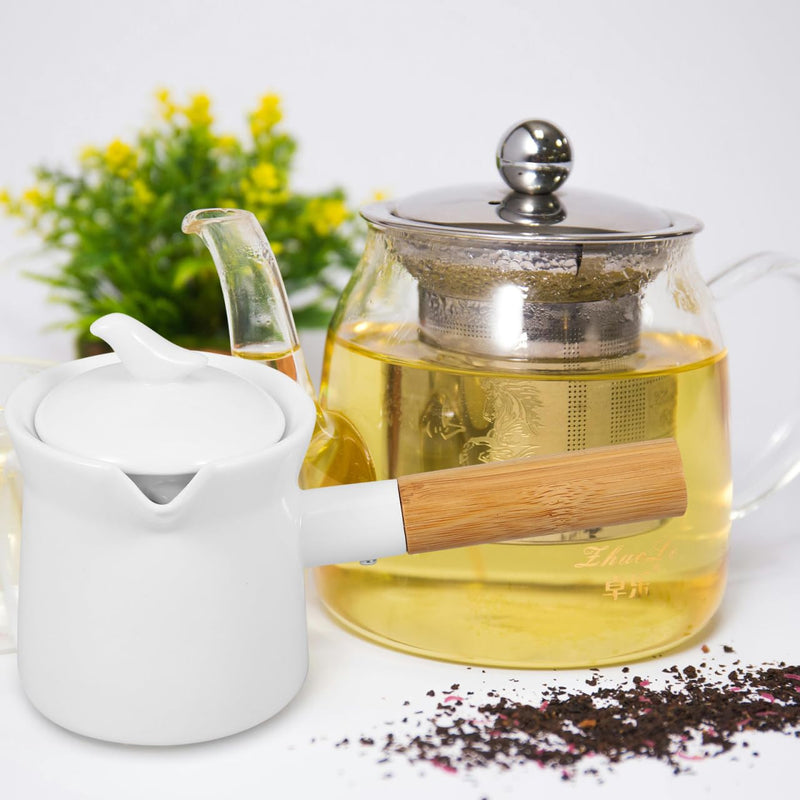 BESTonZON Mini Ceramic Milk Pot 12Oz Small Saucepan with Handle and Spout for Heating Milk Sauces Butter Warmer in Kitchen and Household Use