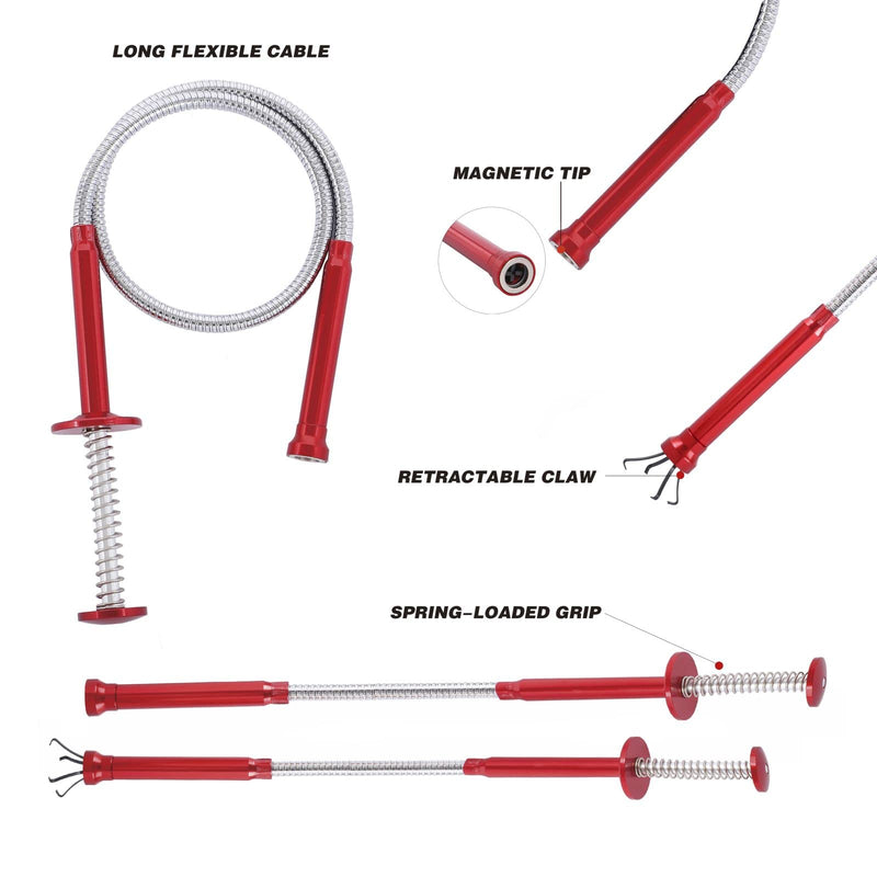 Magnetic Pick Up Kit 5pc, With 1lb And 10lb Pick Up Rod, Square 360 Swivel Adjustable Inspection Mirror And Flexible Led Flashlight, Magnetic And Telescopic