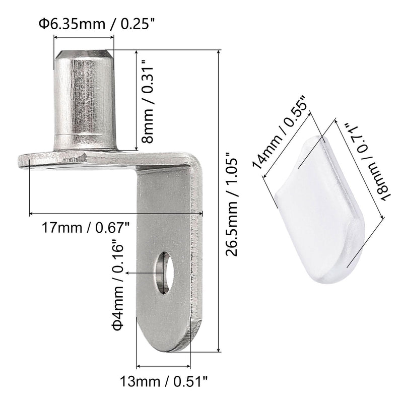 50 Pcs Shelf Support Pegs, 1/4 Inch (6.35mm) Metal Shelf Pins for Wood Shelves Adjustable Shelf Brackets L-Shaped Clips with Silicone Sleeve for Kitchen Bookcase Cabinet Furniture Support Clear