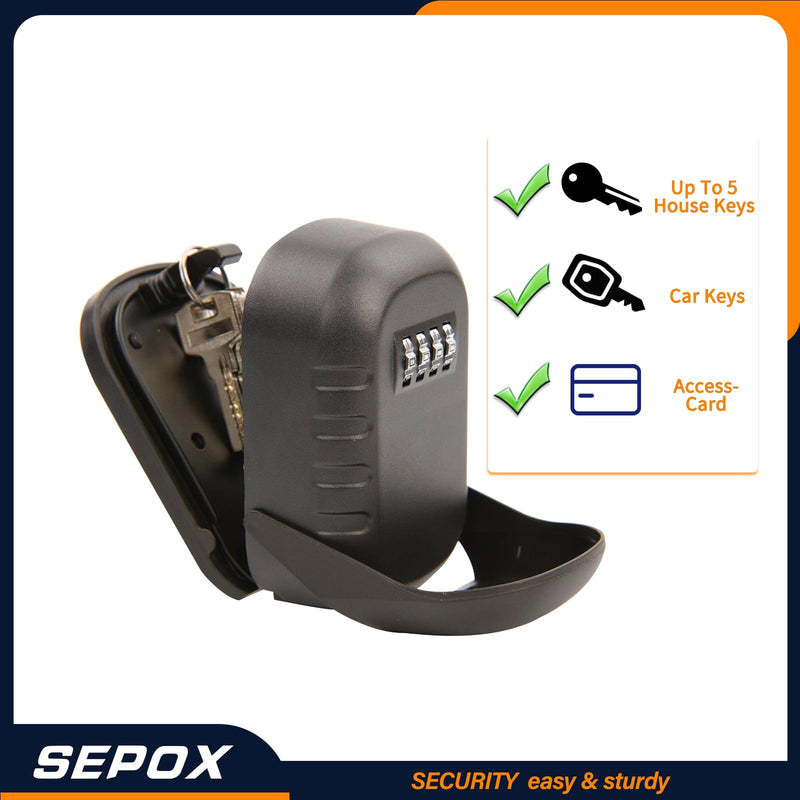 SEPOX Metal Key Lock Box with 4-Digit Combination, Waterproof Wall Mount Key Safe, 50 Cubic Inches Large Capacity Key Storage for Home, Office, Outdoor 1 Pack Large 4-Digit
