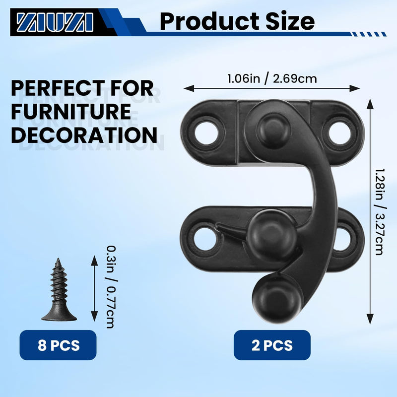Small Hasp Latches Antique Black Clasp Latch Hook Lock for Jewelry Box Cabinet Toolbox, 2 Pack Right