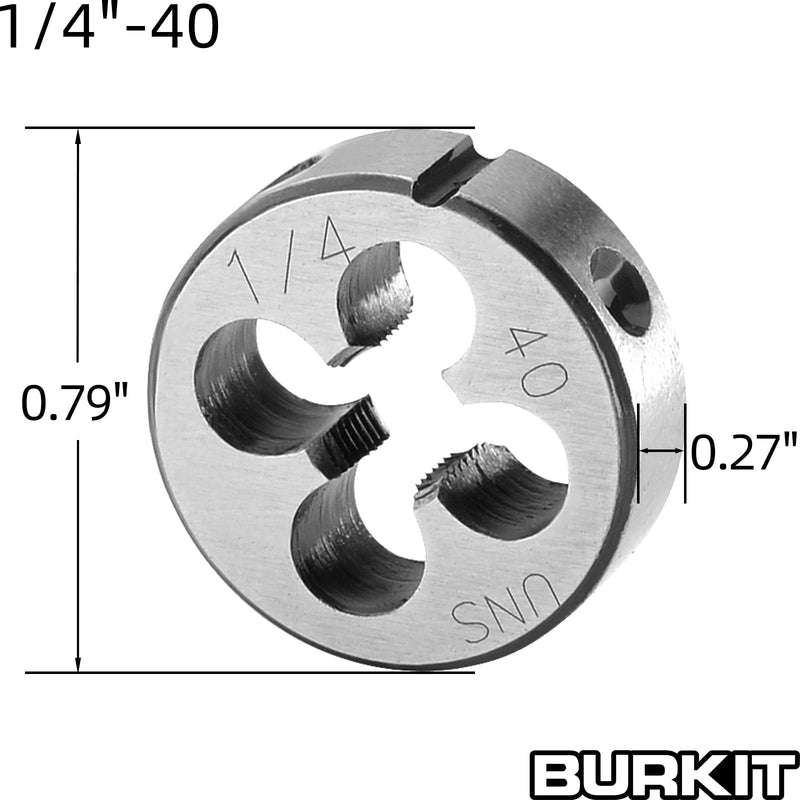 Burkit 1/4"-40 UNS Tap and Die Set, 1/4 x 40 UNS Machine Thread Tap and Round Die Right Hand 1/4-40 UNS