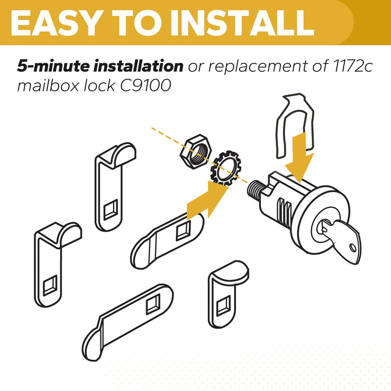 Mailbox Lock with Key, L-1172C National Mailbox Lock Heavy-Duty Cam Accessories for C9100/C9200 L C7120 USPS Mail Box Locks and Keys, Mailbox Key Locks with 5 Shaped Locking Tabs (3 Pack) 3 Pack