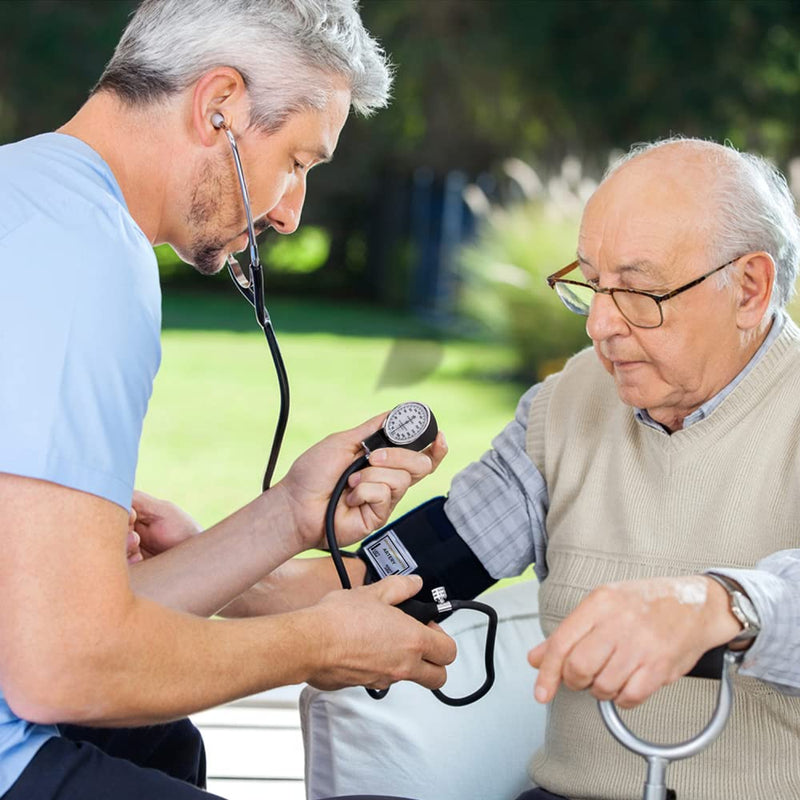 Dixie EMS Aneroid Sphygmomanometer and Dual Head Stethoscope Set with Adult Size Blood Pressure Cuff, Calibration Key and Carrying Case – Black