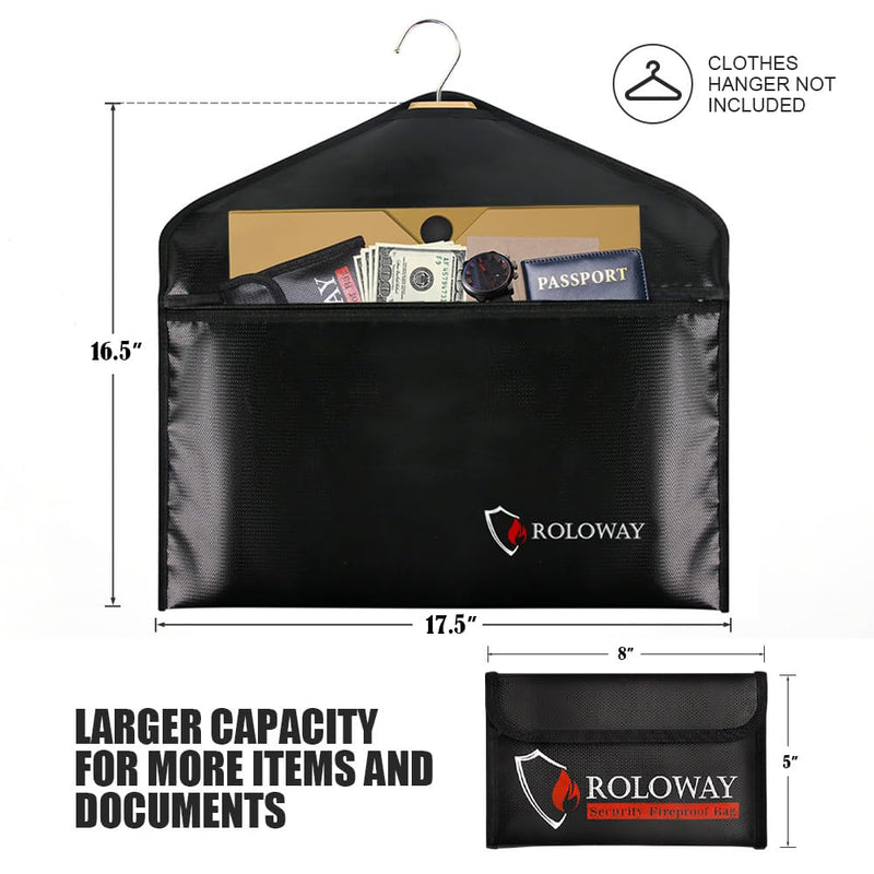 ROLOWAY Hanger Diversion Fireproof Safe, Hidden Compartment for Home & Travel, Secret Safe for Cash Hiding Under Clothes with Small Fireproof Bag 17.5 x 16.5 Inch Fireproof Hanger Safe with Fireproof Bag