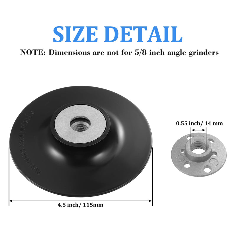 3 Pieces 4-1/2 Inch 14 mm Sanding Disc Backing Pads Replacement Disc Backing Pads Sander Backup Pad with M14 Thread Lock Nut for Angle Grinder