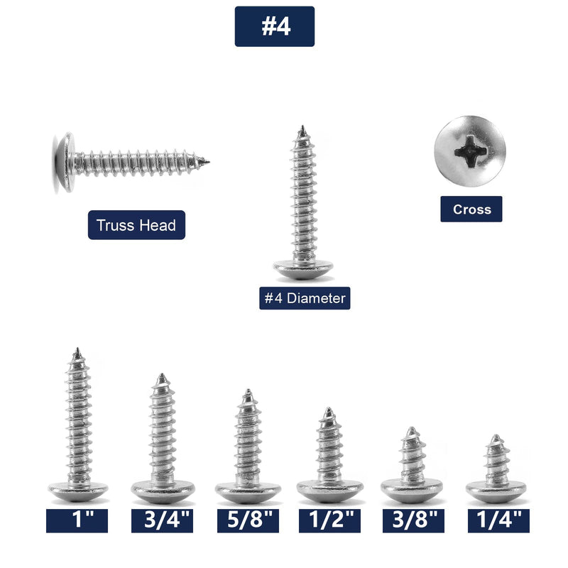 #4 x 1/4" Wood Screw 100Pcs Truss Head Phillips 18-8 (304) Stainless Steel Fast Self Tapping Screws by SG TZH #4 x 1/4"