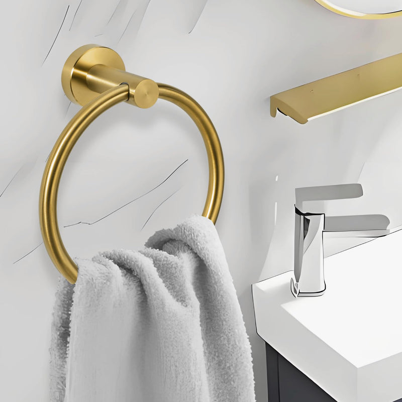 2 Pack #304 Stainless Steel Towel Ring,Round Design,Brushed Gold Color Brushed Gold 6.9 Inches 2