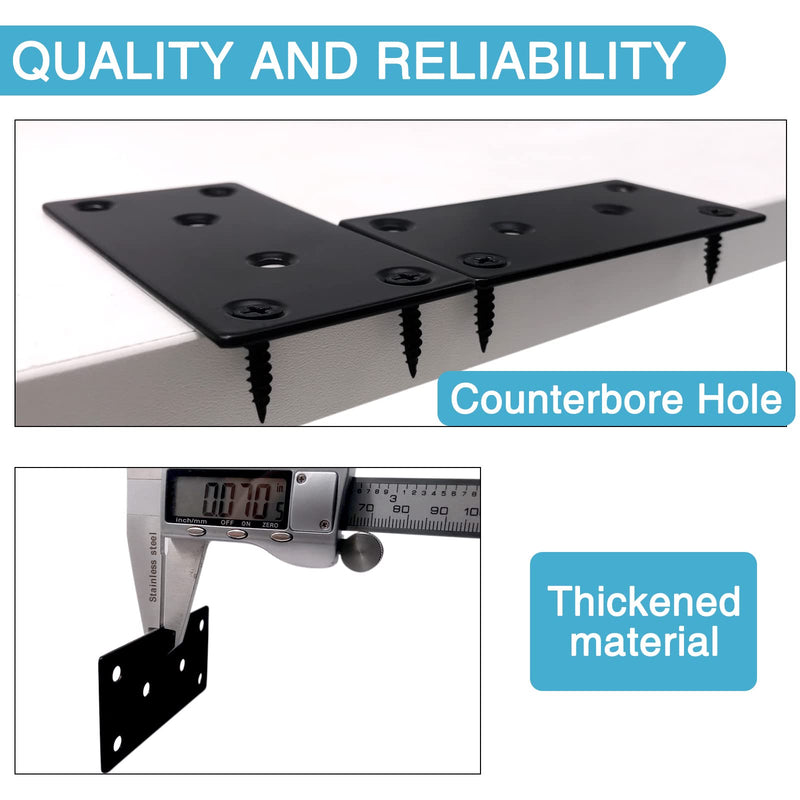 6PCS 3.11 x 1.57 inch Black Flat Mending Plate, Metal Bracket with Holes, Straight Steel Brace Fixing Joining Plate for Wood with 36PCS Screws 3.11 x 1.57 x 0.07 inch/79 x 40 x 1.8 mm