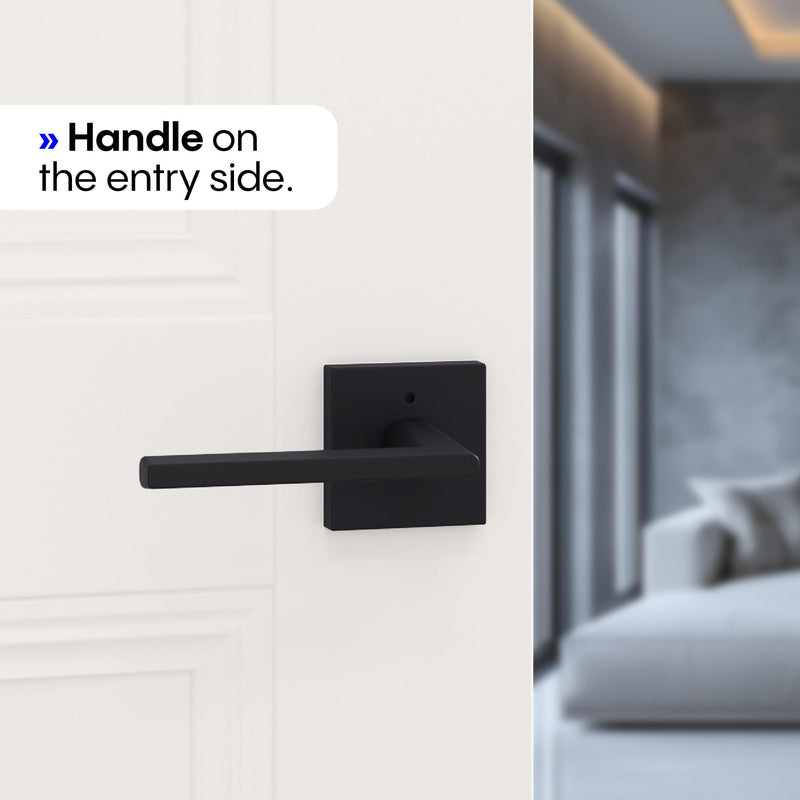 Okun Quadra 1-Pack Matte Black Privacy Door Levers – Push Button Lock, Reversible, Sleek Concealed-Mount Design for Bedroom & Bathroom 1 Pack