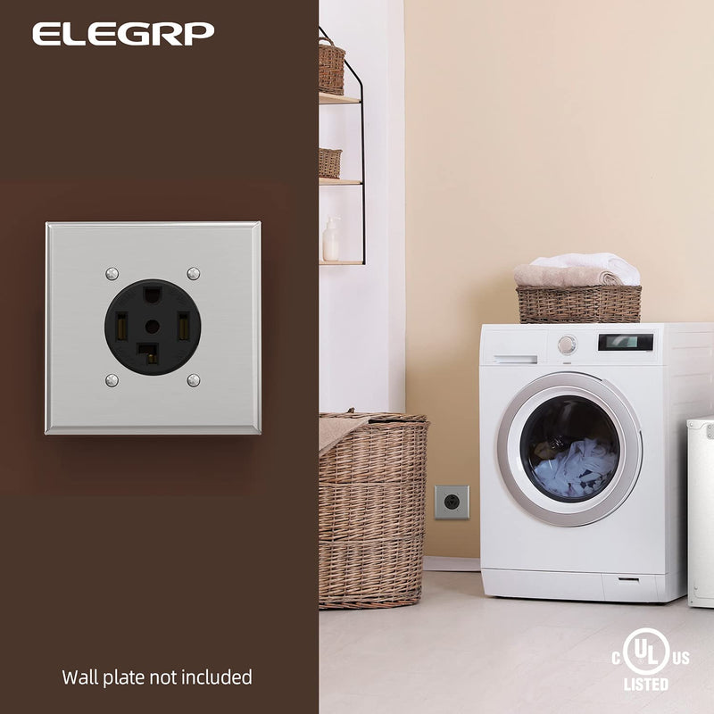 ELEGRP 30 Amps 125/250V Dryer Outlet, Flush Mounting Power Outlet, NEMA 14-30R, Straight Blade Heavy Duty Dryer Receptacle, Grounding, 3 Pole 4 Wire, UL Listed, 1 Pack NEMA 14-30R Outlet