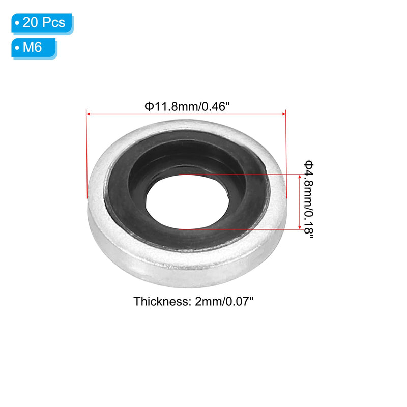 PATIKIL M6 Self-Centered Bonded Sealing Gasket, 20Pcs NBR Metal Bonded Sealing Washers Automotive Washers for Mechanical, Plumbing, Cylinder Repairs 20