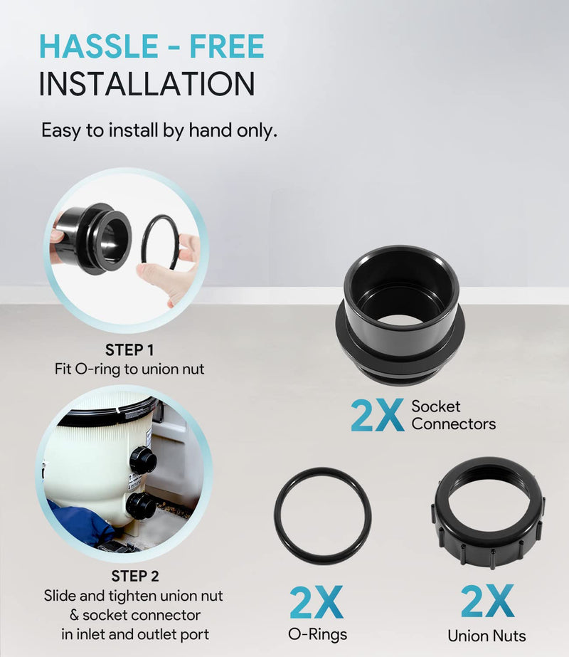 2 Pack 270100 Black Pool Valve Adaptor Replacement Kit for Quad D.E. Filter, FNS Plus Filter, Clean & Clear Plus Filter, Pool/Spa Cartridge Filter