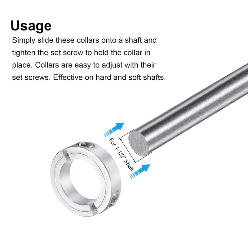 uxcell Double Split Clamp-On Shaft Collar for 1-1/2" Shaft, Two-Piece Clamping Collar 2-3/8" OD, 9/16" Thickness, Aluminum Alloy Set Screw Split Collar Clamp