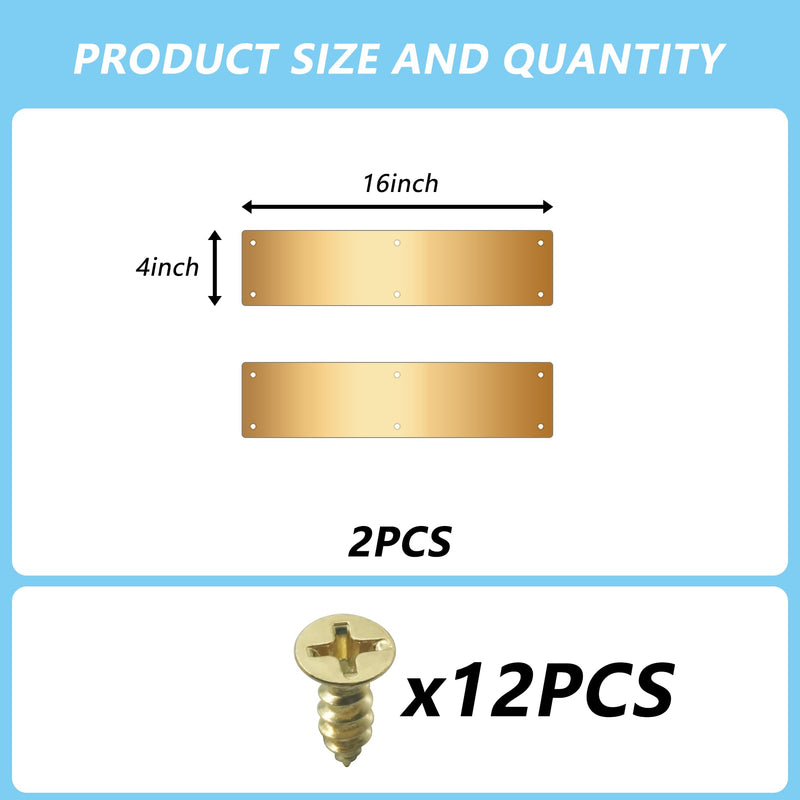 2pcs 16×4Inch Aluminum Door Kick Plates for Exterior Doors – Decorative Protection to Prevent Damage from Kicking – Stylish and Durable Door Kick Plate(Golden) 16"x4"-2pack-Golden