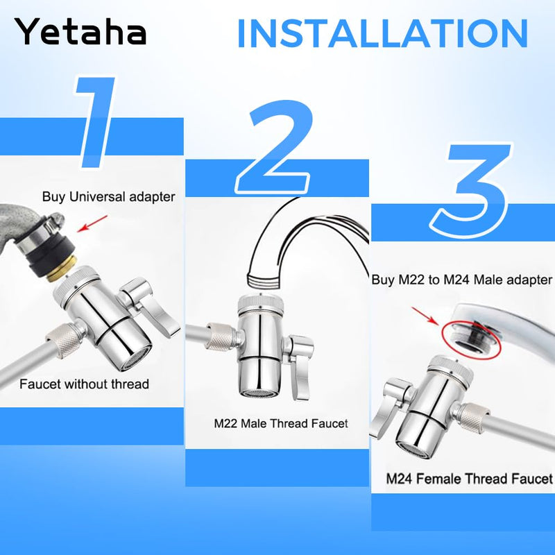 Yetaha 3/8" Faucet Diverter Valve, Kitchen Bathroom Faucet Splitter Adapter for Tubing Replacement Part, Bathroom Vanity Metal Sink Connector, Single Handle Size: 3/8"(9.5mm)