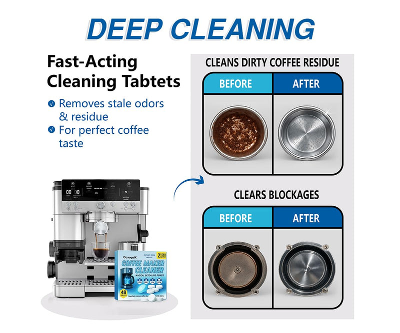 48Tabs–Coffee Maker Cleaner and Descaler & Coffee Pot Cleaner. Powerful Keurig Descaling Solution. Coffee Machine Descaler Tablets Compatible with Keurig, Breville, Miele, DeLonghi & Espresso Machines