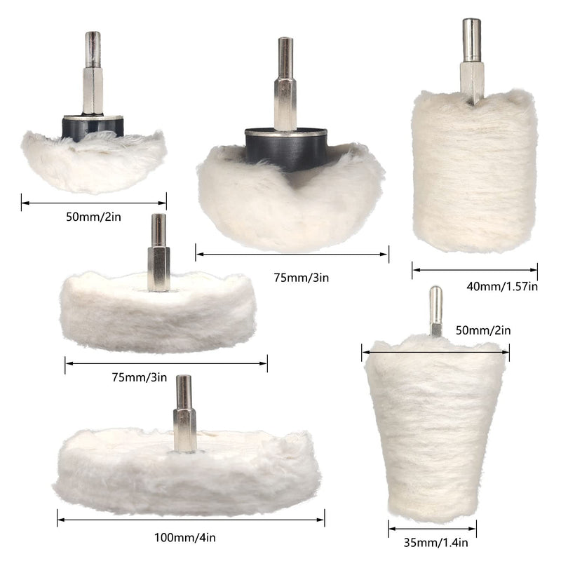 6 pcs Buffing Wheel for Drill,Buffing Pad Polishing Wheel Kits,Wheel Shaped Polishing Tool for Metal Aluminum,Stainless Steel,Chrome,Jewelry,Wood,Plastic,Ceramic,Glass,etc 6