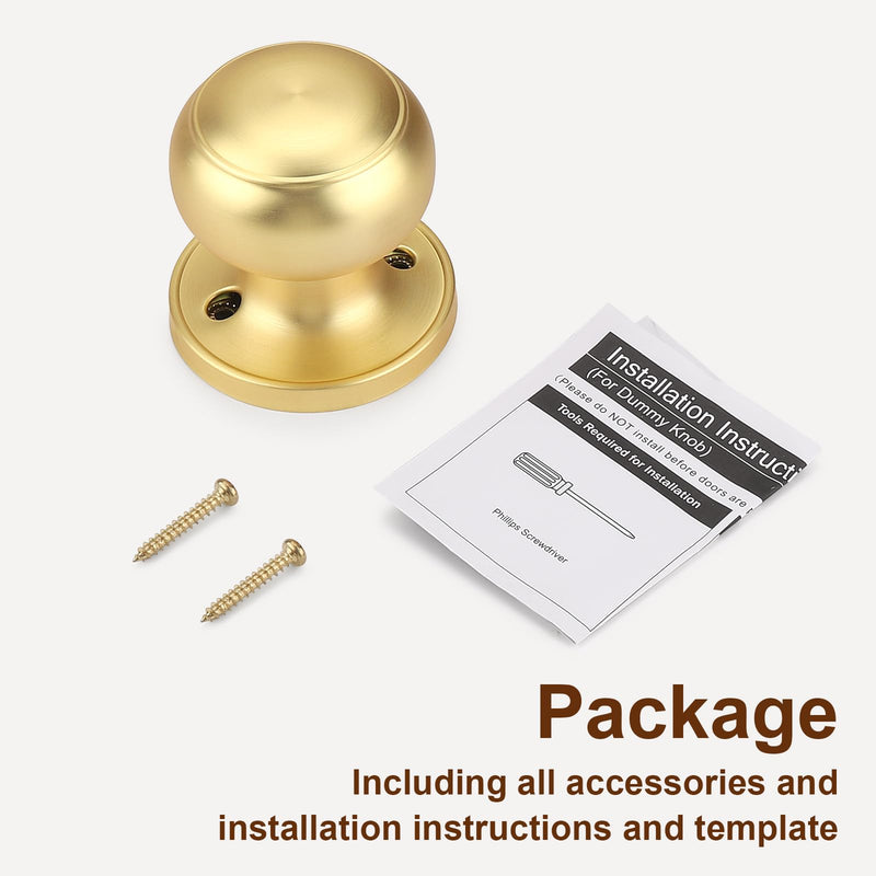 Probrico 6 Pack Gold Dummy Door Knob Closet Doorknobs, Individual Non-Turning Dummy Door Handle Single Side, Gold Interior Door Knobs
