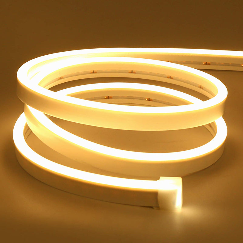 Lamomo LED Neon Rope Lights, 16.4ft/5m Warm White Neon Light Strip,12V Flexible Waterproof LED Strip, Silicone Neon Lights for Kitchen Bedroom Indoor Outdoor Decoration（Power Adapter not Included） 6mmx12mm