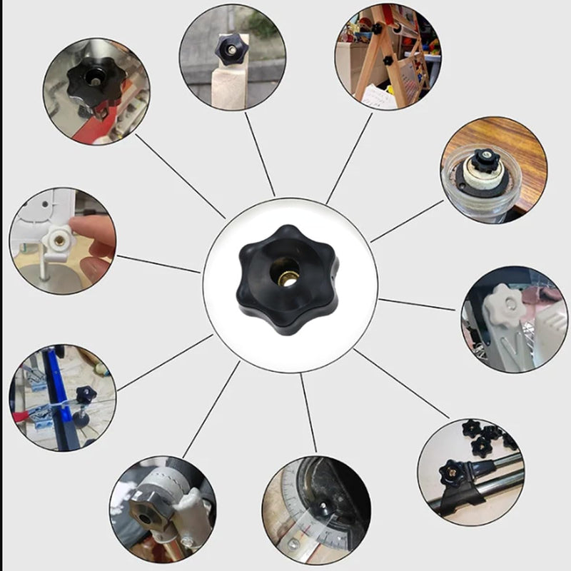 T Track Knobs Six-Star Thru Knobs 1/4”-20 Hole Knobs for Sawing Machine Drilling Machine Lathe Fixed Length Fixture -6PCS