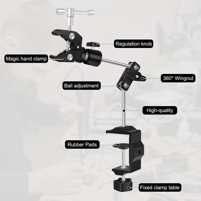 Helping Hands Soldering Clamp with 16" Flexible Arm, 360° Rotating Bracket- Adjustable Clamps for Hold Hot Air Guns, PCB, Welding, DIY, Repairs, and Craft Projects