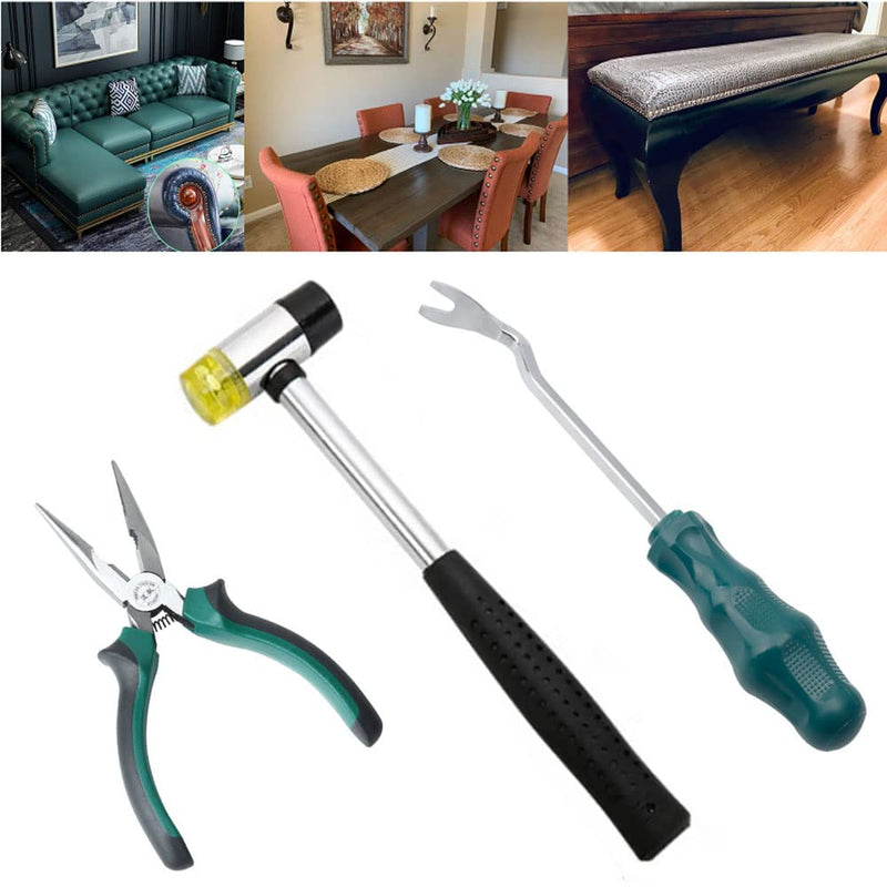 5pcs Upholstery Tacks Tools, Double-Faced Upholstery Mallet with 2 Replacement Rubber Heads,Tack Lifter,and Removal Pliers for Sofa, Chair, Bed and Other Furniture (Upholstery Tacks Tools)