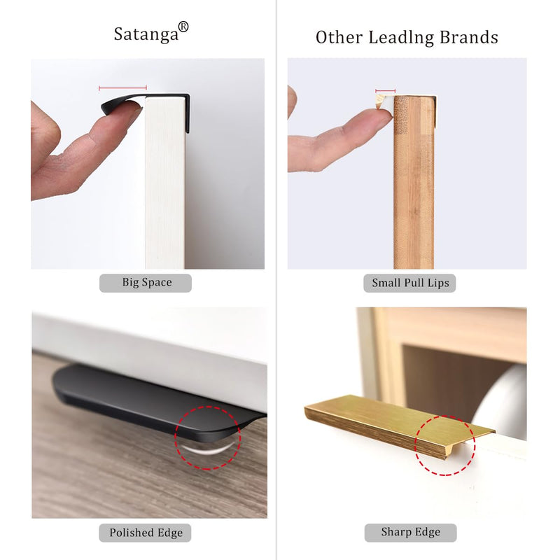 Satanga Edge Black Finger Pull for cabinets Kitchen Concealed Drawer pulls Aluminum Flat Hidden Back Mount Door Handle for Home 5Pack Modern 4.72" Overall Length Easy Installation 3-3/4" Hole Center 4.72" Overall Length Matte Black 5
