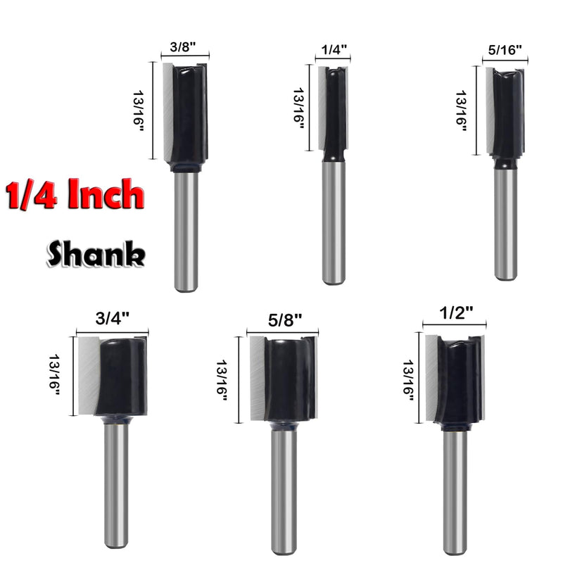 6Pcs Straight Router Bit Set 1/4 Shank, Double Flute Straight Bit Dado Straight Cut Router Bit, Cut Dia 3/4", 5/8", 1/2", 3/8", 5/16", 1/4", Straight Router Bit for Woodworking Groove by SICWOOD 6pcs straight bit 1/4 shank