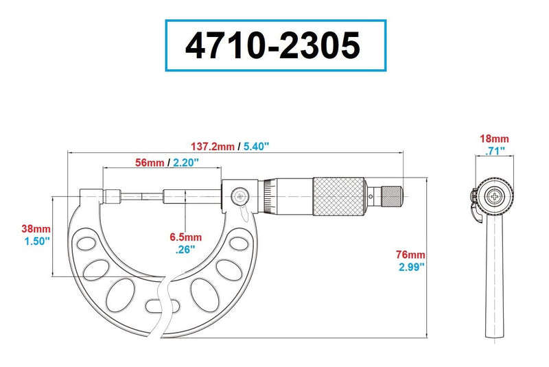 HHIP 4710-2305 0-1" Spline Micrometer