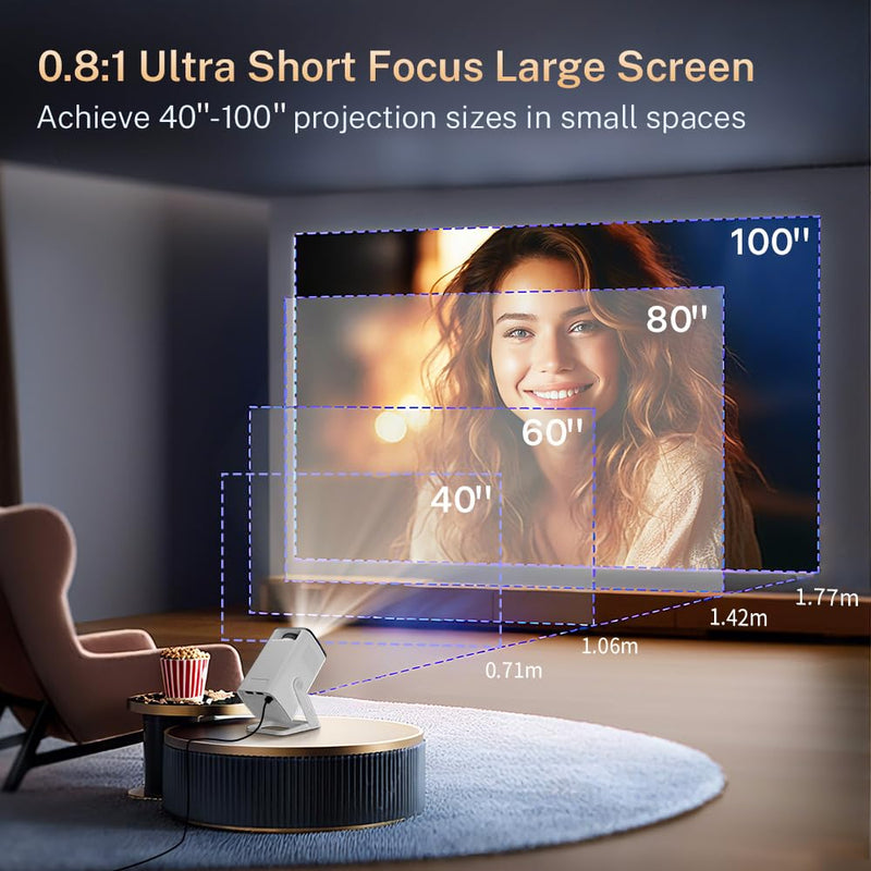 Mini Projector with WiFi 6 and Bluetooth 5.4 Built-in Apps Portable Projector Android 11 Auto Keystone 1080P 4K Support for Bedroom Outdoor Compatible with iOS/HDMI/TV Stick VisualCube 300 VisualCube 300 White