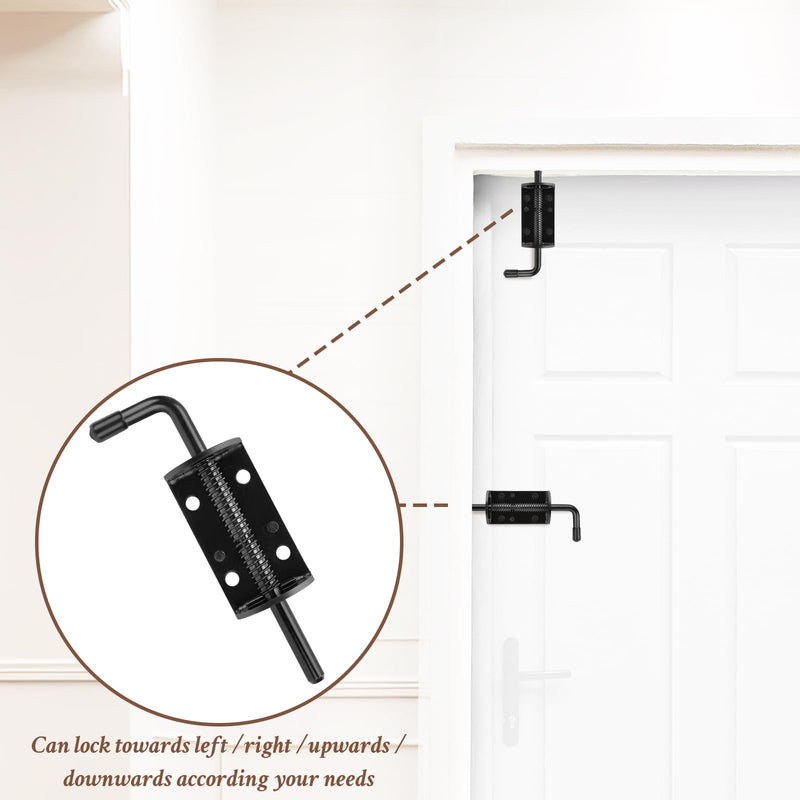 Spring Loaded Gate Latch Pin Barrel Bolt 6in Durable Solid Steel for Shed Doors Wood Metal Gate Black - 2pcs Black Oxide 2pcs