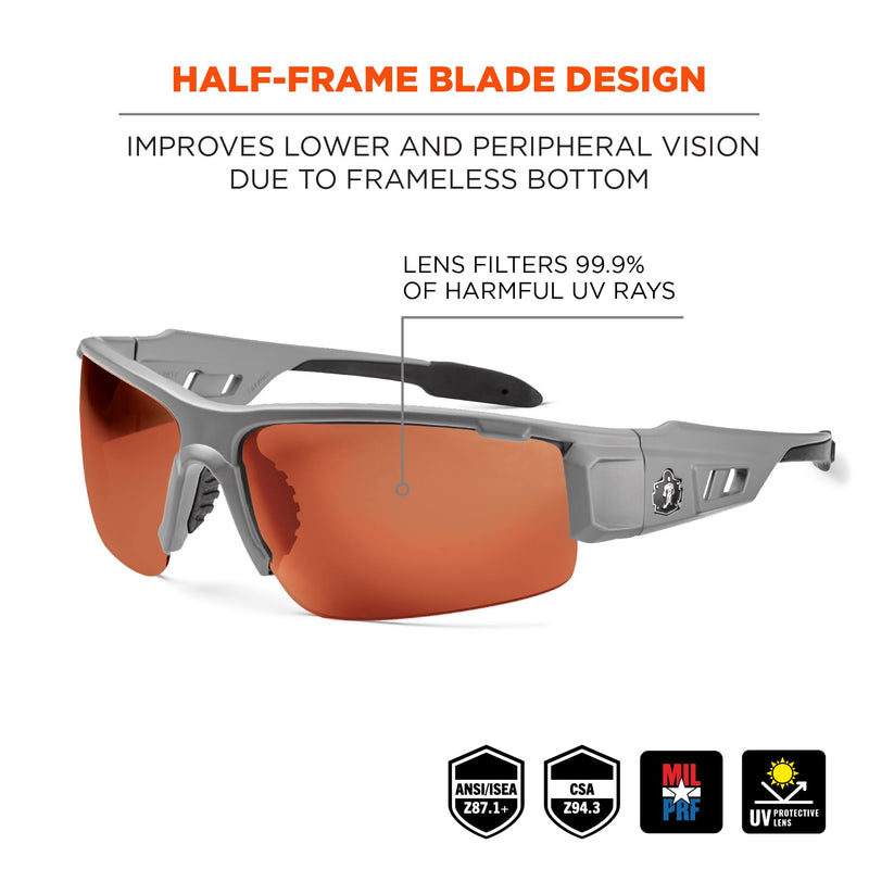 Ergodyne Skullerz Dagr Polarized Safety Sunglasses- Matte Gray Frame, Copper Lens