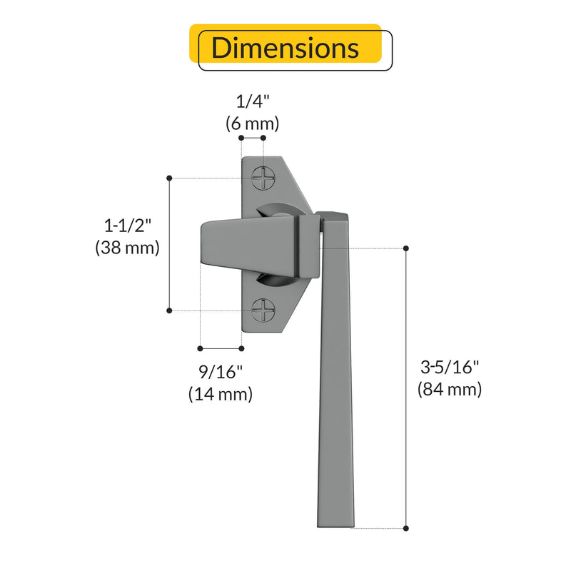 BRIXWELL Cam Handle Offset Left Hand Type, Die Cast, Aluminum Finish, 3-5/16" Length, 1-1/2" Screw Spacing, 11/32" Latch Thickness, Adjustable Offset Base Cam Lock Right Hand