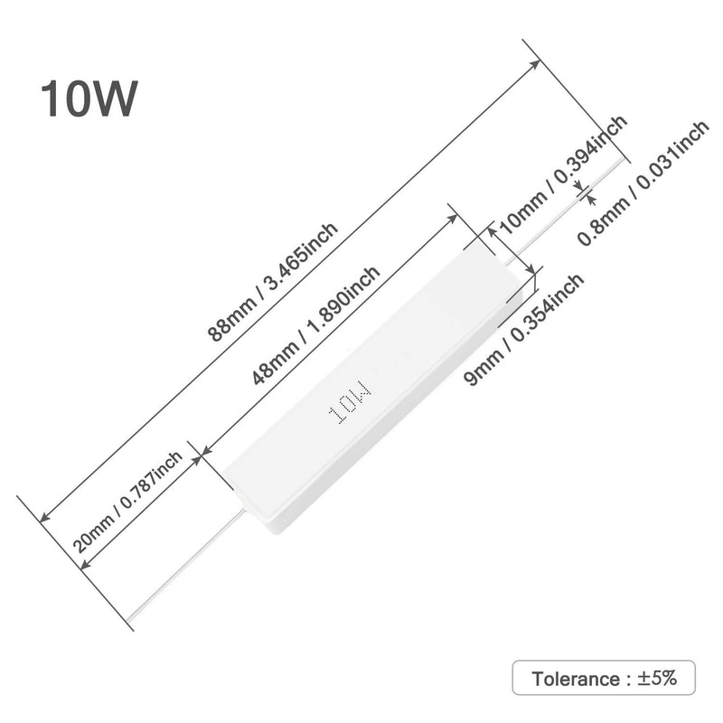 Chanzon 10pcs 10W Ceramic Cement Resistor 1 Ω ohm ±5% Tolerance Wirewound Induction 1R A) 1Ω ohm